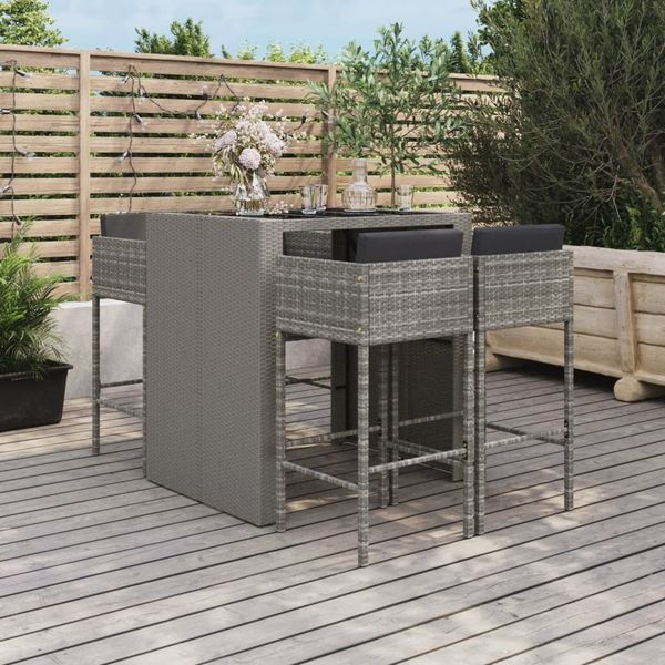 vidaXL 5-tlg. Gartenbar-Set mit Kissen Grau Poly Rattan 3200671