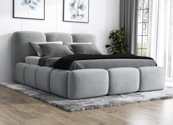 Polsterbett STAR 160x200 mit Matratze, Bettkasten und Lattenrost. Farbe: Silber 15