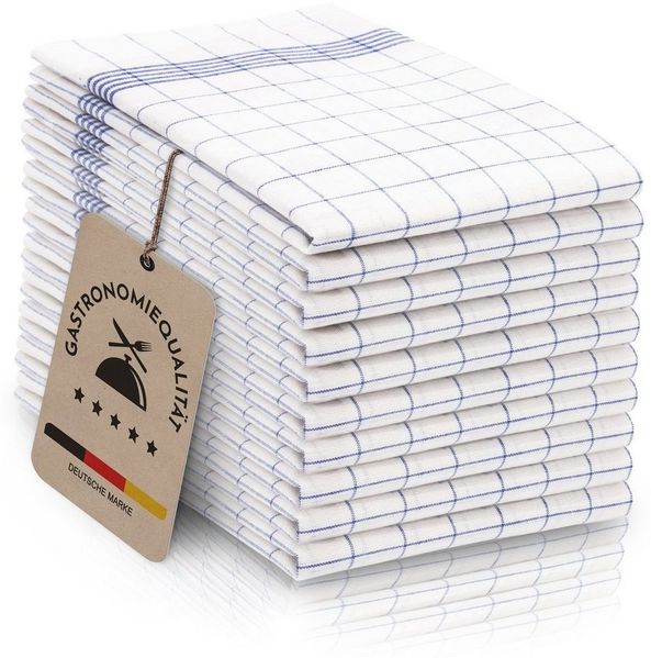ZOLLNER 10er Set Geschirrtücher Baumwolle in 50x70 cm - super saugstarke und langlebige Küchentücher - waschbar bis 95°C – in blau weiß kariert - Gastronomiequalität - Oeko Tex® Zertifiziert