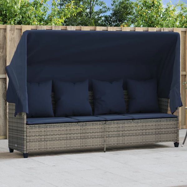 vidaXL Sonnenliege mit Dach und Kissen Grau Poly Rattan 368360