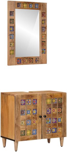 vidaXL Badezimmermöbel-Set Wandmontiert 2 pcs Natur Massivholz Mango 3310096