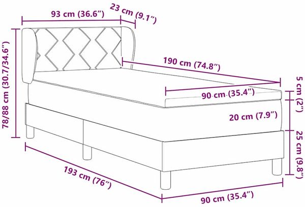 vidaXL Boxspringbett mit Kopfteil Schwarz 90 x 190 cm Samt 3340420 Bild 11