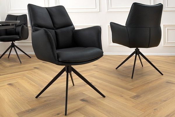 riess-ambiente Esszimmerstuhl PAPILLON schwarz · 360° drehbarer Stuhl mit Echtlederbezug (Einzelartikel, 1 St), Polsterstuhl mit Armlehne · Metallgestell · Modern Design