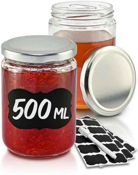 Praknu Einmachglas 12 Einmachgläser 500ml mit Deckel, Etiketten - Luftdichte Twistoff, Glas, (Set, 12-tlg), Mit Etiketten & Stift - Luftdicht - Spülmaschinenfest