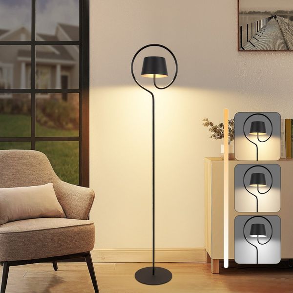 ZMH LED Stehlampe 120cm Dimmbar Wohnzimmer: Solar-Stehleuchte Outdoor USB-C aufladbar Akku kabellose Standleuchte 3000K-6500K höhenverstellbar (Schwarz, runder Lampenschirm)
