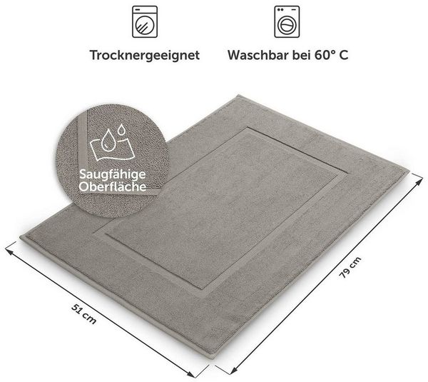 Blumtal Badematte Premium Badezimmerteppich Terry - schnell trocknend & strapazierfähig, 100% Baumwolle, 50x80 cm, Oeko-Tex zertifiziert, Baumwolle, Rechteckig, 2 teilig