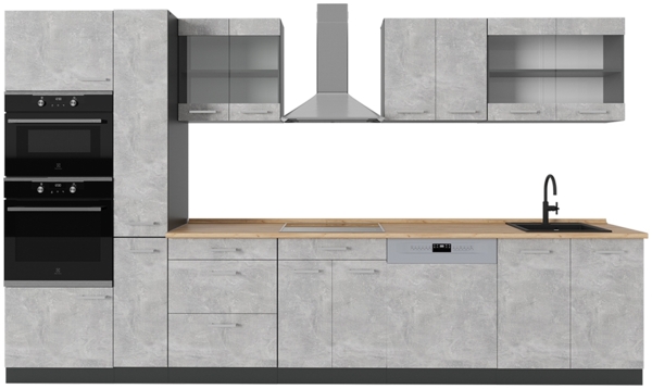 Küchenzeile R-Line Beton/Anthrazit 350 cm ohne Arbeitsplatte Vicco