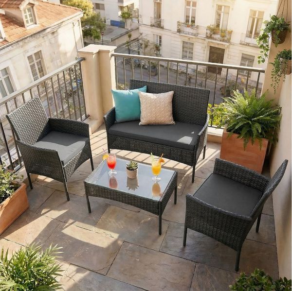 oyajia Gartenlounge-Set Polyrattan Sitzgruppe für 4 Personen mit Tisch, (Rattan-Möbel, Garten-Lounge, Outdoor-Sitzmöbel), 1x2er Sofa, 2 Sessel, Tisch 40x71x41 cm