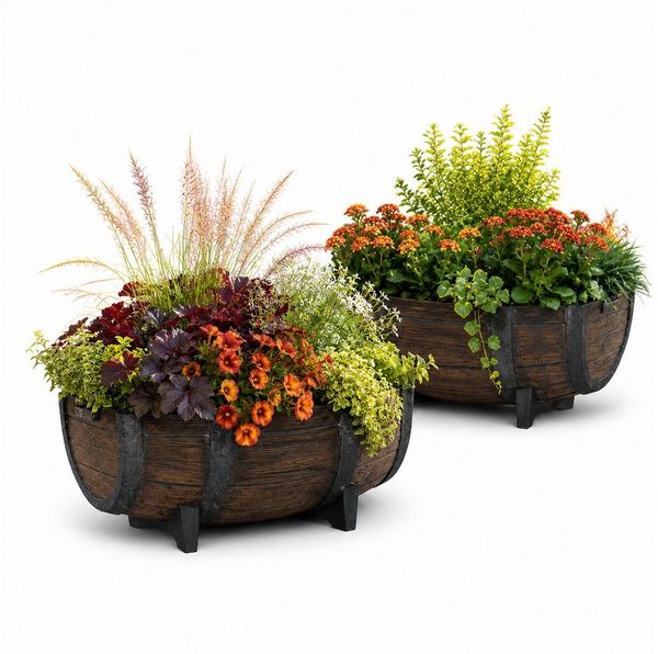 HTI-Living Pflanzkübel Pflanzkübel Fass 2er-Set Nessa (Set, 2 St, 2 Pflanzkübel), Pflanzkasten Blumenkasten