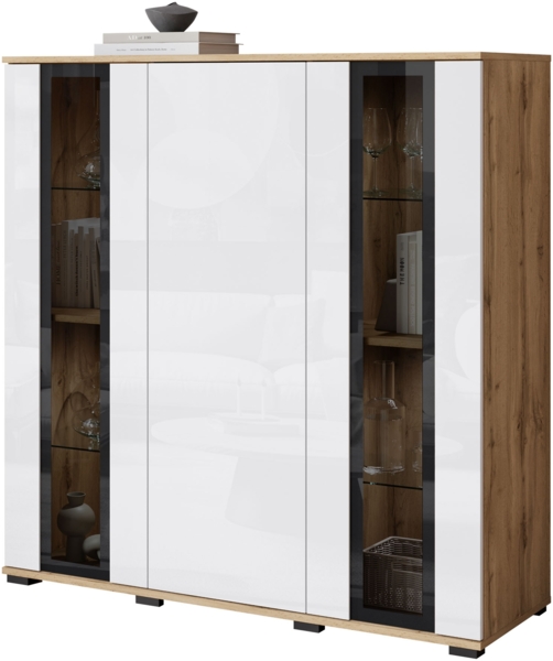 Kommode Clarkoy HB 120 (Farbe: Wotan / Weiß Hochglanz, ohne Beleuchtung)