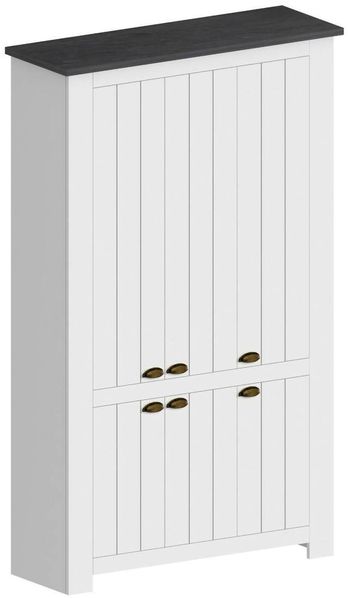 Dmora Schuhregal Apricena, platzsparendes Schuhregal mit 6 Türen, multifunktionale Eingangsgarderobe, 114x42h200 cm, Weiß und Schiefer