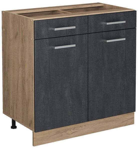 Küchenunterschrank R-Line Schwarz Beton 80 cm ohne Arbeitsplatte Vicco