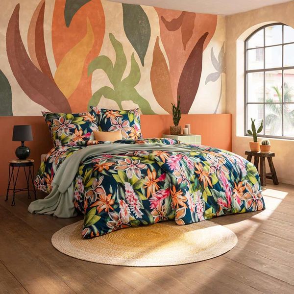 Estella Mako Jersey Bettwäsche 155x220 Miriam Blüten Tropisch bunt 6551-985