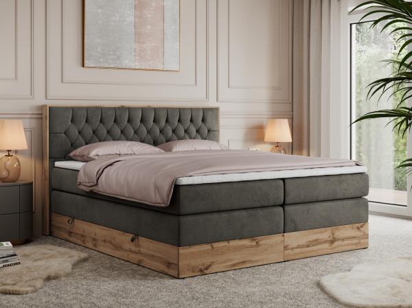 Boxspringbett AMORE KING, Doppelbett mit Multipocket-Matratze, Polsterbett mit Kopfstütze - 160 x 200 cm - Dunkelgrau Velvet - H3