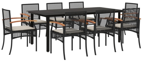 vidaXL 9-tlg. Garten-Essgruppe mit Kissen Schwarz Poly Rattan 3213609