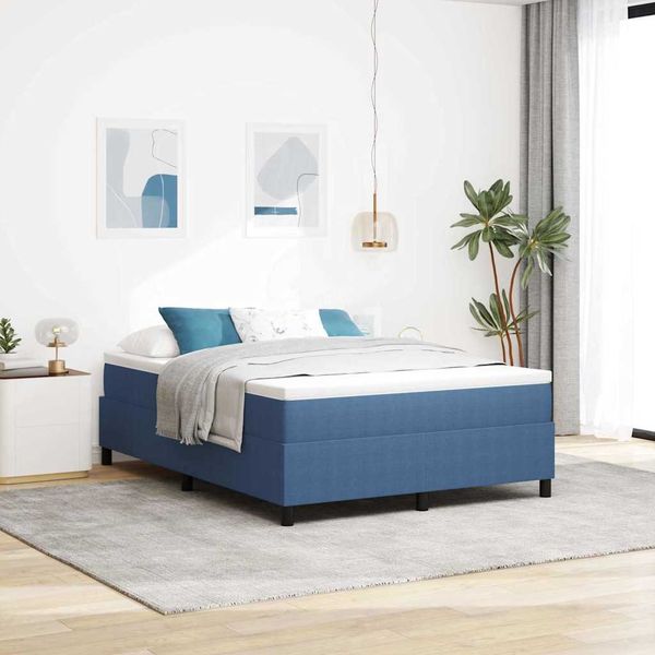 vidaXL Boxspringbett Blau und Weiß 160 x 200 cm Cordstoff 3337475