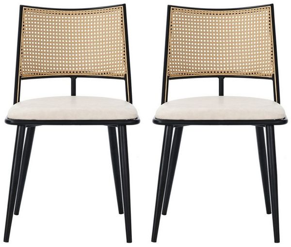 Flieks Esszimmerstuhl (Set, 2 St), 2er Set Polsterstühle mit Rattan-Rückenlehne Kunstleder, Metallbeine
