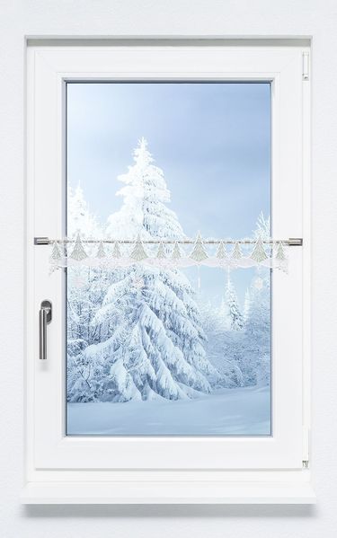 Scheibengardine Plauener Spitze - Winterstille (Bx H) 80cm * 19cm weiß/Weiß-Grün