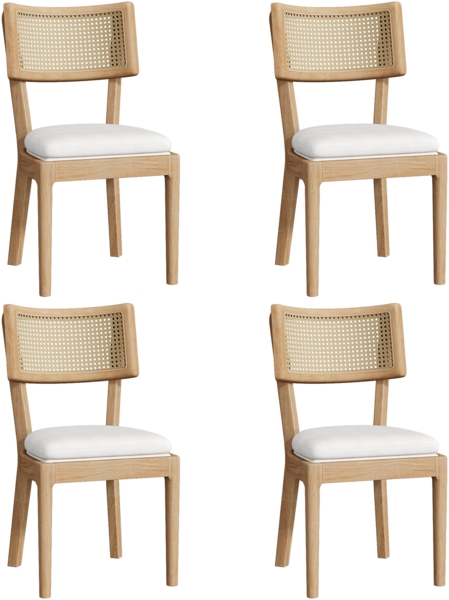 Merax 4 Esszimmerstühle, 4er-Set, Polsterstühle aus Massivholz mit Rattan-Rückenlehnen, bequem und atmungsaktiv, Holzfarbe