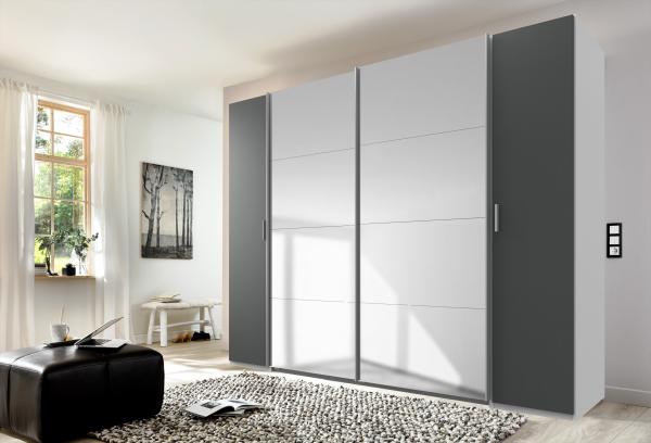 Dreh-/Schwebetürenschrank >LOTTO< (BxH: 316x210 cm) in WEISS + GRAPHIT