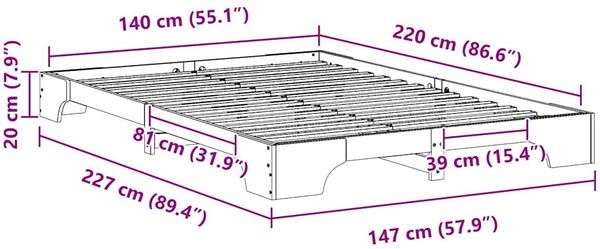 vidaXL Bettrahmen Weiß 140 x 220 cm Massives Kiefernholz 872921 Bild 9