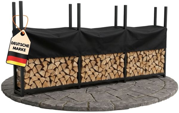 Coemo Brennholz Regal Hans Kaminholzregal mit Abdeckplane Metall 3 Segmente 25 x 335 x 115 cm