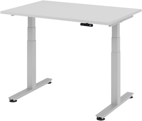 bümö elektrisch höhenverstellbarer Schreibtisch 120x80 cm in grau, Gestell in silber - Stehschreibtisch höhenverstellbar mit Memory-Steuerung, elektrischer Bürotisch, Gaming Tisch, XDSM-12-5-S