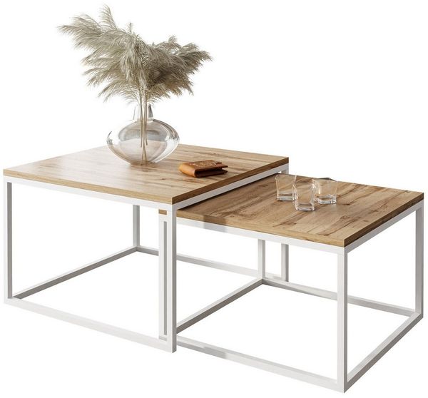 Lookway Couchtisch Yoshi 2in1 mit Tischplatte in natürlicher Holzfarbe (2er-Set), Breite: 70 cm und 60 cm