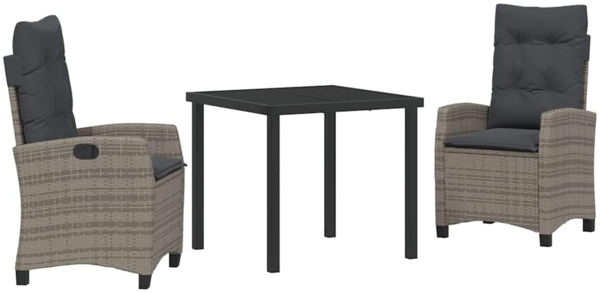vidaXL Garten Essgruppe mit Kissen 3 pcs Grau Poly-Rattan 3380386