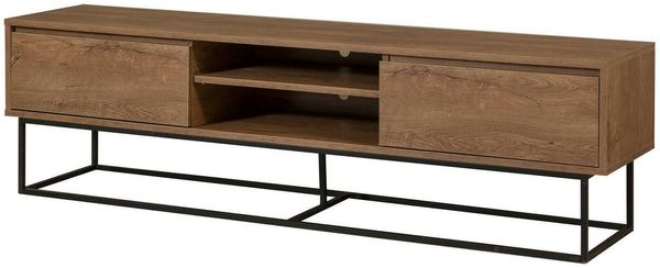 Dmora Fernsehschrank Corinna, Ständer für Wohnzimmerfernseher, Niedriges Wohnzimmer-Sideboard, TV-Ständerbasis, 180x40h50 cm, Walnuss und Schwarz