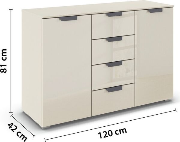 rauch Aditio Box, Kommode, 2-türig, 4 Schubladen, mit Glasfront, mit Softclose-Funktion, Farbe Beige, BxHxT 120x81x42cm Bild 4