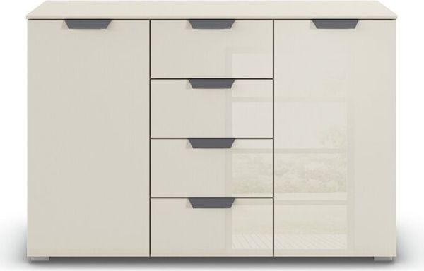 rauch Aditio Box, Kommode, 2-türig, 4 Schubladen, mit Glasfront, mit Softclose-Funktion, Farbe Beige, BxHxT 120x81x42cm Bild 2