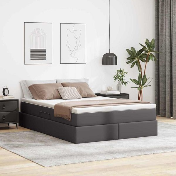 vidaXL Aufbewahrungsbett mit Matratze Grau 140 x 200 cm Kunstleder 3370168