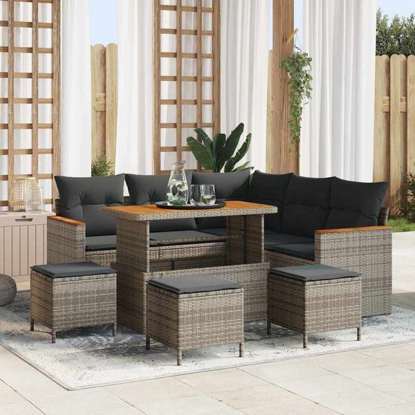 vidaXL Garten-Sofa-Set mit Kissen mit Speicher Grau Poly Rattan 3365003