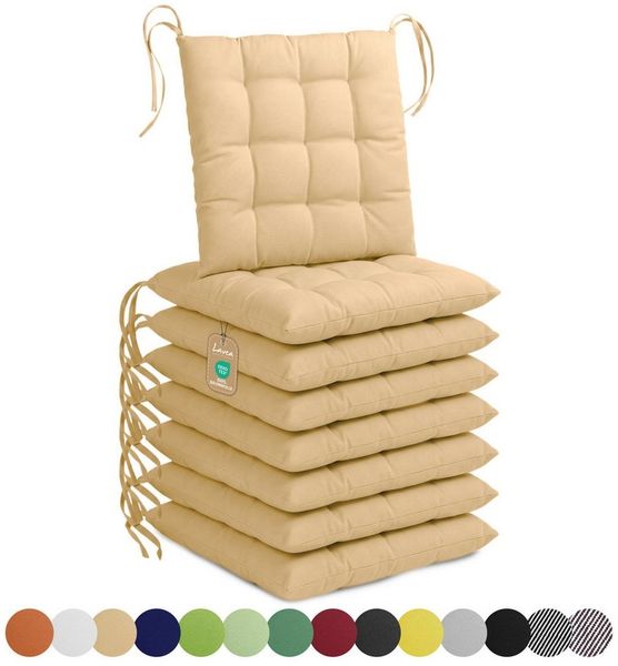 Lavea Stuhlkissen MONACO - weich gepolsterten Sitzkissen Set (4er & 8er), 40x40x3 cm, mit Stoffbändern, Indoor & Outdoor, für Garten & Balkon