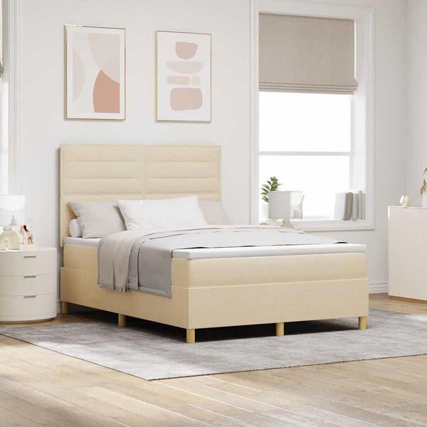 vidaXL LED Boxspringbett mit Matratze Creme 140 x 190 cm Stoff 3343024