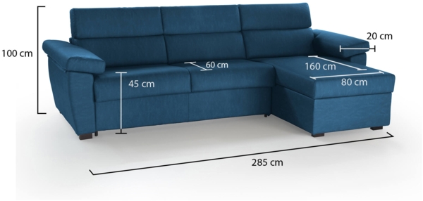 Dmora Sofa mit Halbinsel Ceto, Ecksofa für Wohnzimmer, gepolstert, abnehmbarer Bezug, 100 % Made in Italy-Qualität, 285x160 h100 cm, Blau Bild 3