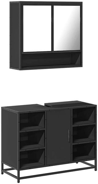 vidaXL 2-tlg. Badmöbel-Set Schwarz Holzwerkstoff 3300940