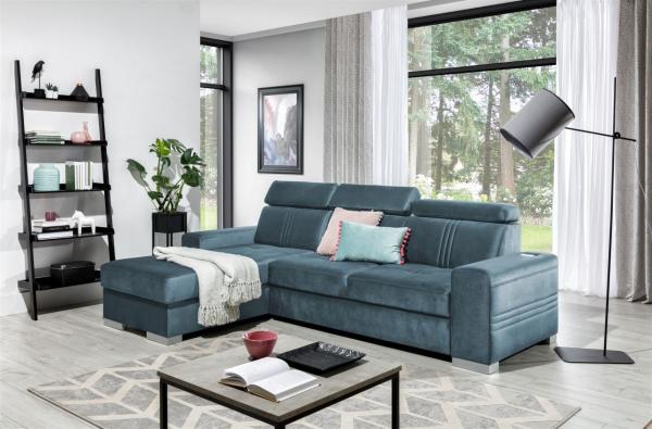 Ecksofa Schlafsofa NOLAN XS inkl USB in Stoff Monolith Petrolblau Ottomane Links