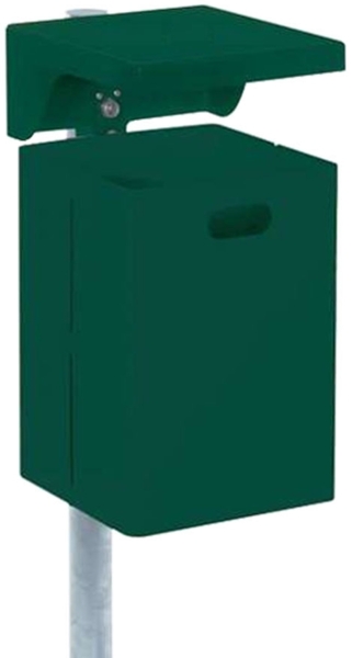 Schake Rechteck- Abfallbehälter 40l mit Dach, Schiene und Schlüssel ohne Ascher beschichtet RAL6005