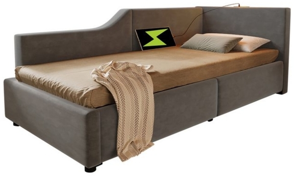 HAUSS SPOLE Schlafsofa 90x200cm mit hydraulischem Stauraum, Leselicht, Ladefunktion, Grau Bild 4