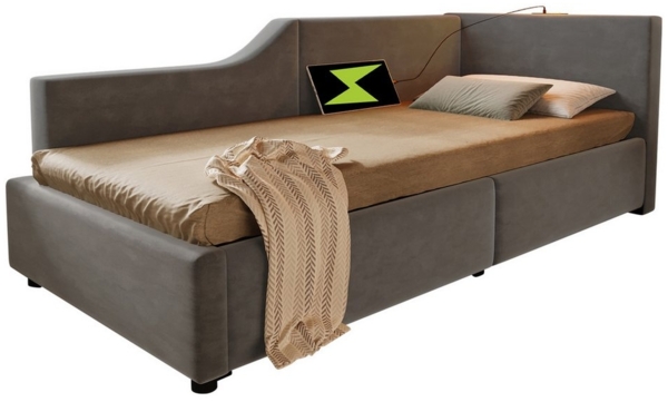 HAUSS SPOLE Schlafsofa 90x200cm mit hydraulischem Stauraum, Leselicht, Ladefunktion, Grau Bild 5