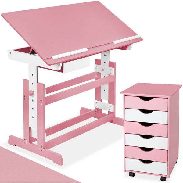 tectake Kinderschreibtisch Schreibtisch (1-St, 2 tlg), Höhenverstellbar
