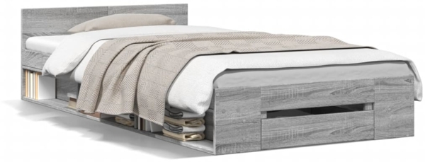 vidaXL Bettgestell mit Schublade Grau Sonoma 90x200 cm Holzwerkstoff 3280802