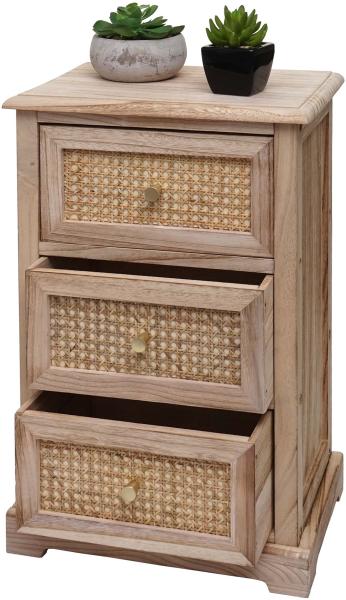 Kommode HWC-K87, Schubladenschrank Schrank, Holz Rattan 63x40x28cm ~ naturfarben