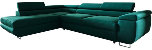 Ecksofa in L-Form AVESTA, L-förmige Eckcouch mit Schlaffunktion, ausziehbares Sofa, 1 Bettzeugbehälter, verstellbare Kopfstützen, (Monolith 37), 72x201 cm