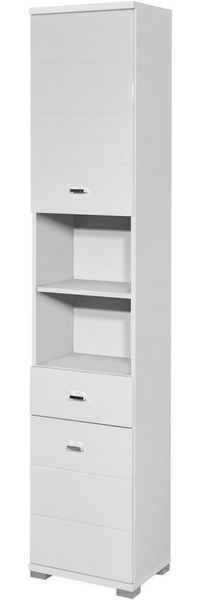 Bad Hochschrank Kommode Seitenschrank ca. 38 x 190 x 30 cm POOL Weiß Hochglanz