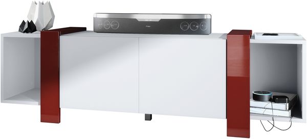 Vladon Lowboard Ida 149 x 45,5 x 34 cm TV-Board mit 4 Fächern und PTO-Türen, Korpus in Weiß matt, Blenden in Bordeaux Hochglanz