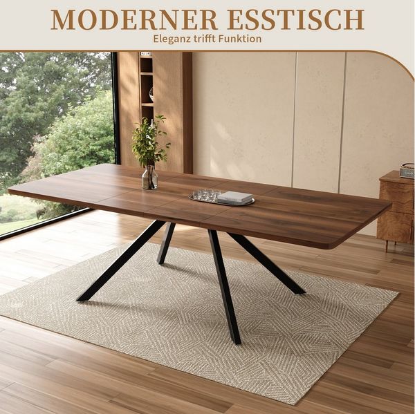 SeedWave Esstisch Ausziehbarer Küchentisch 160-240cm mit Metallfüßen, für 6-10 Personen, rechteckige Tischplatte in Holzoptik, 2 Einsatzplatten