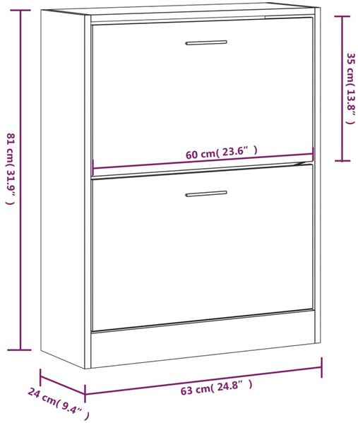 vidaXL Schuhschrank Hochglanz-Weiß 63x24x81 cm Holzwerkstoff 342560 Bild 8